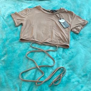 Open back wrap around cropped shirt